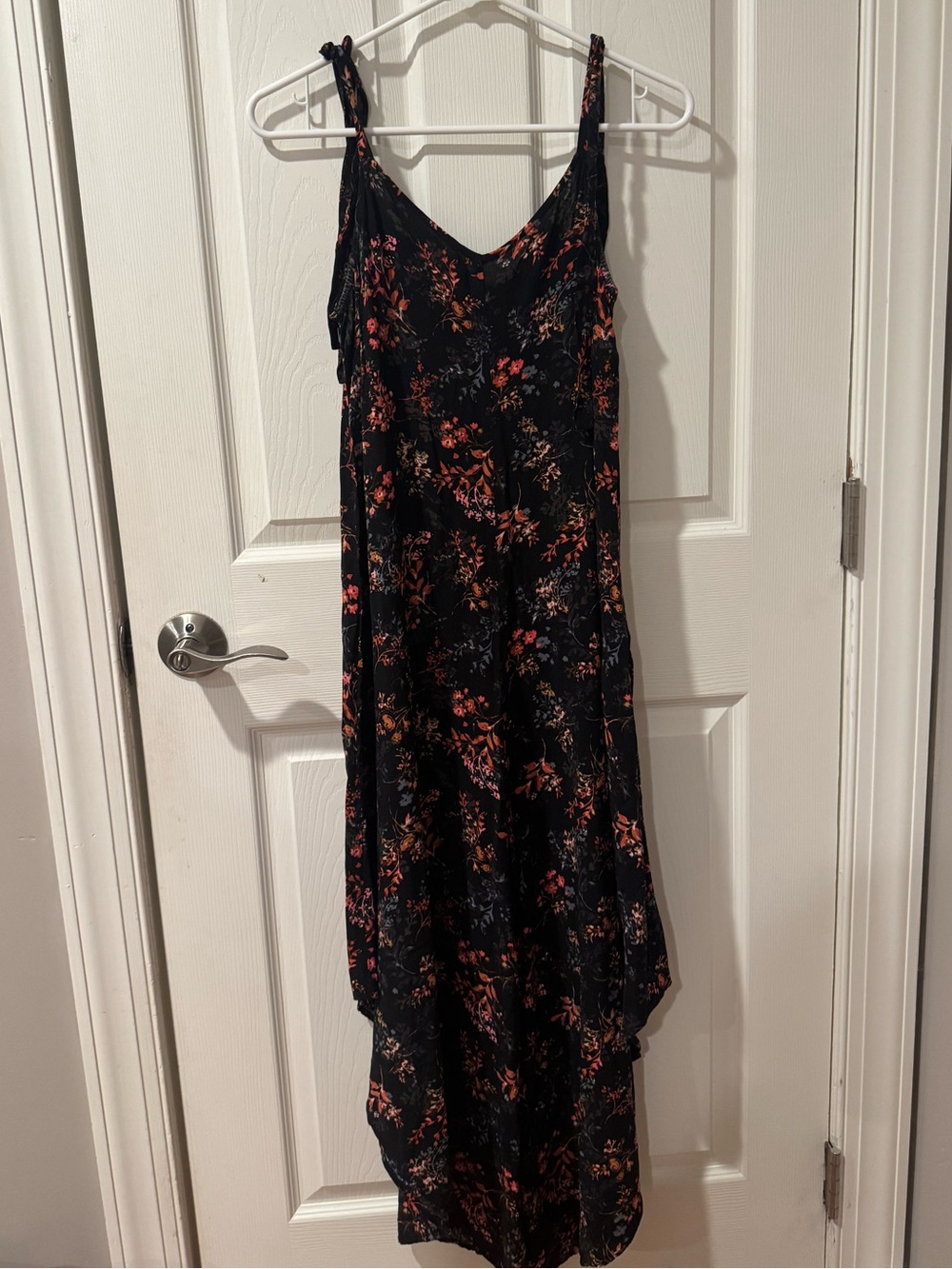 STATE Black Floral Maxi Slip Dress with Pink & Orange Blooms